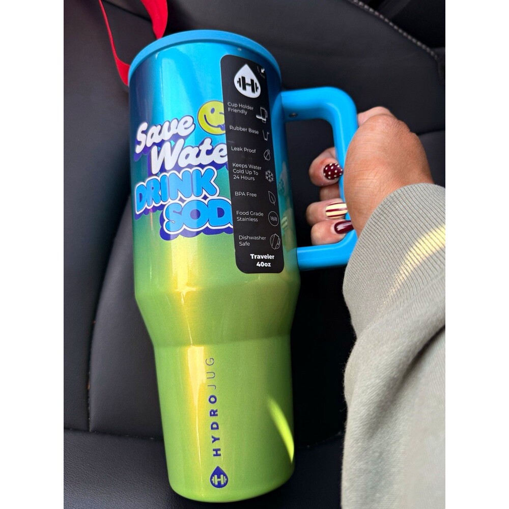 Poppi X HydroJug Traveler 40oz Stainless Steel Tumbler w Handle Lid Straw